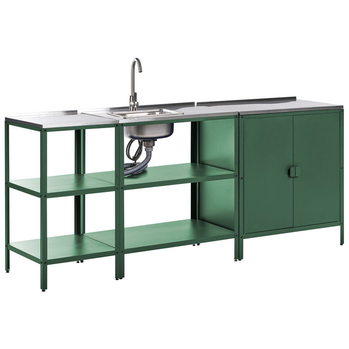 Beliani-VILAMA-Tuin kookeiland met keukenkast 3-delig-Groen-RVS