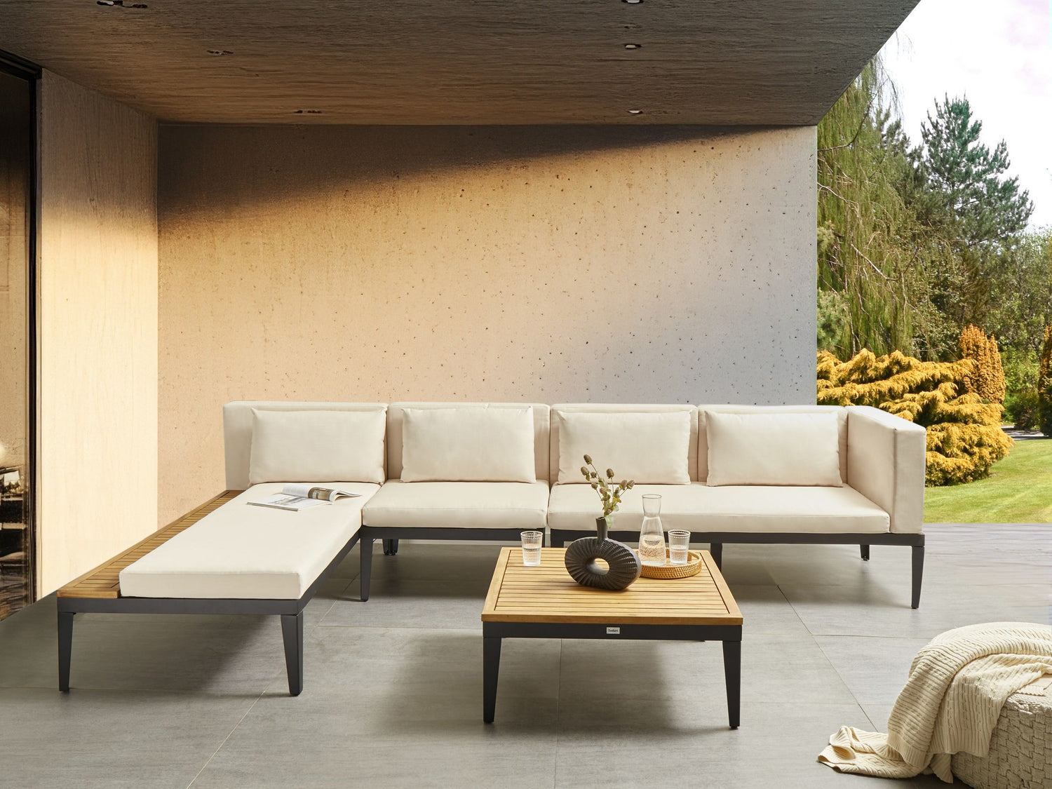 Beliani-BRACCIANO-Loungeset 4-zits-Lichtbeige-Gecertificeerd acaciahout