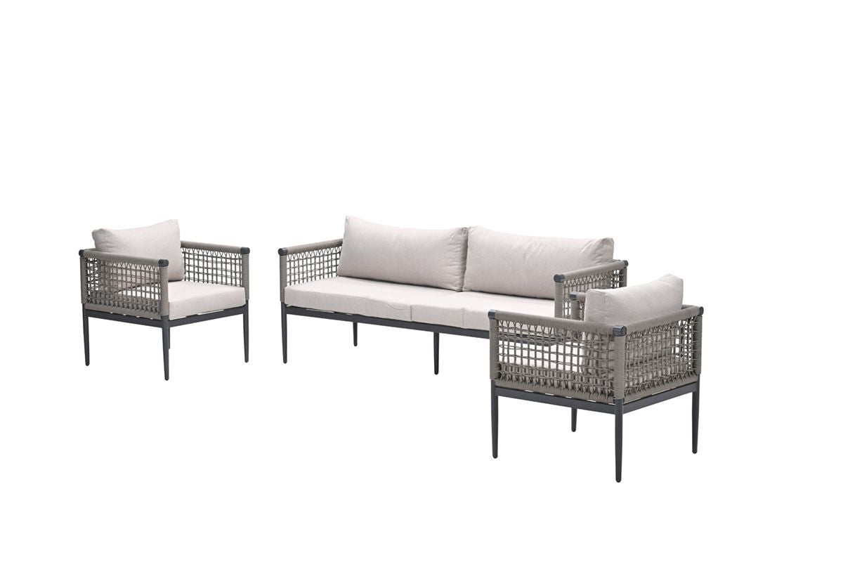 Teramon loungeset - 3-dlg. - c. black - rope taupe - desert sand