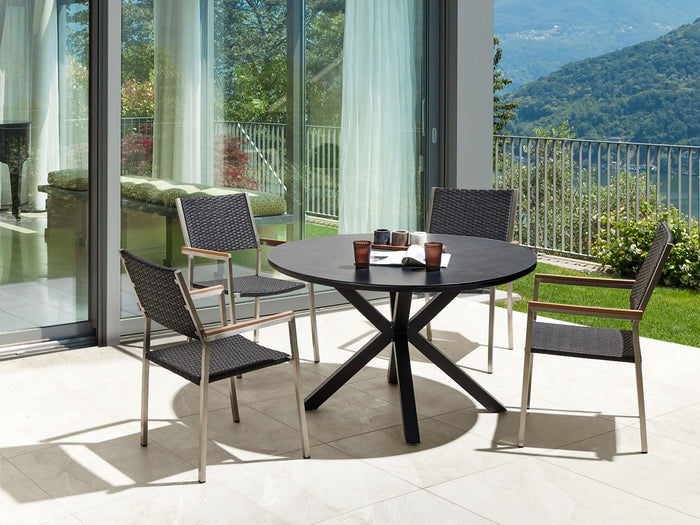 Beliani-MALETTO|GROSSETO-Tuinset 4-zits-Zwart-Aluminium|Rotan|Glas