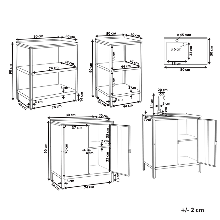 Beliani-VILAMA-Tuin kookeilanden en keukenkasten 4-delig-Groen-RVS