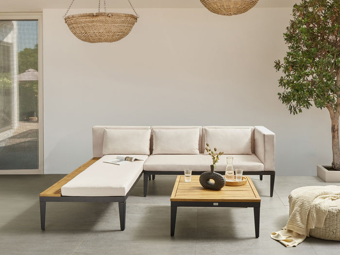 Beliani-BRACCIANO-Loungeset 3-zits-Lichtbeige-Gecertificeerd acaciahout