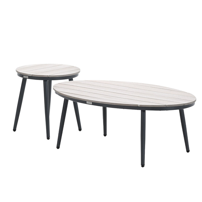 Garden Impressions Lucas bijzettafels donker grijs - Ø50 & 120x75 cm