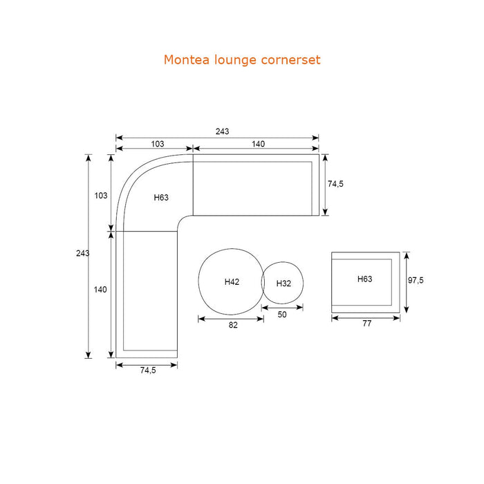 Montea lounge hoekset -5-dlg - carbon black - valley sand