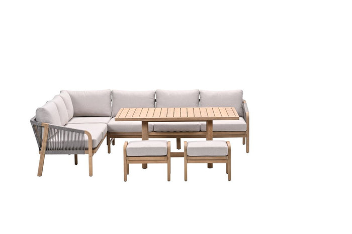Santos lounge-diningset - 5-dlg.-links -acaciahout met white wash-sand