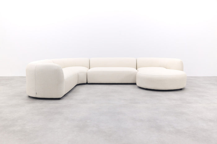 Madeira ronde u-vorm hoekbank + chaise longue links - Naturel Sunbrella