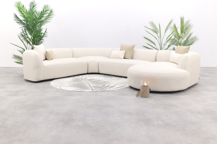 Madeira ronde u-vorm hoekbank + chaise longue links - Naturel Sunbrella