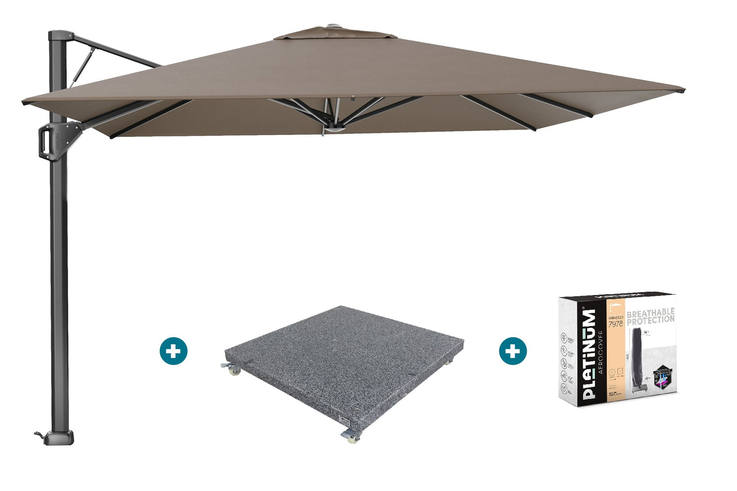 Platinum Beaufort Premium 3,2x3,2 m - Havanna taupe met voet en hoes