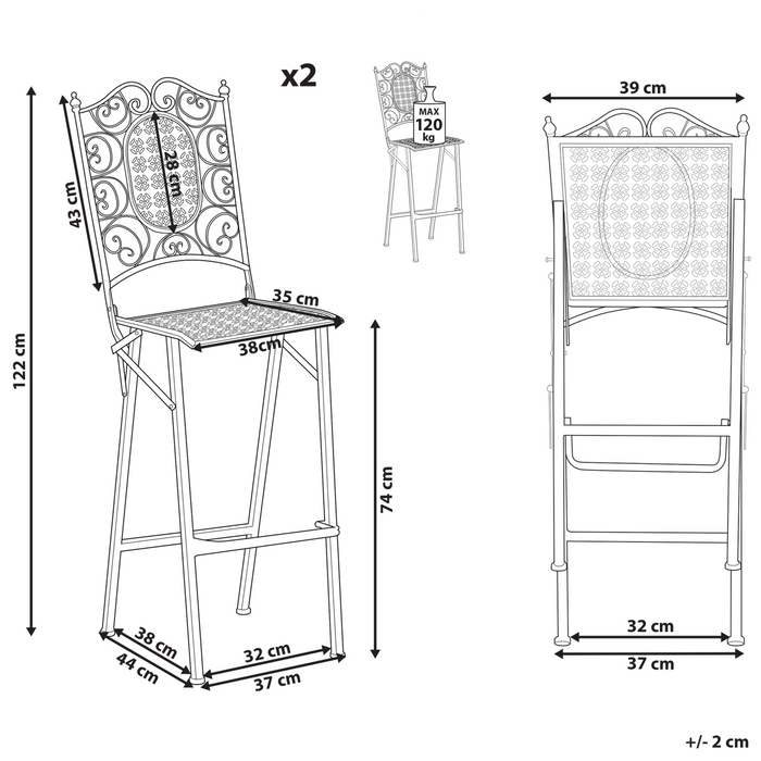 Beliani - BORMIO - Tuinbarkruk set van 2 - Zwart - IJzer