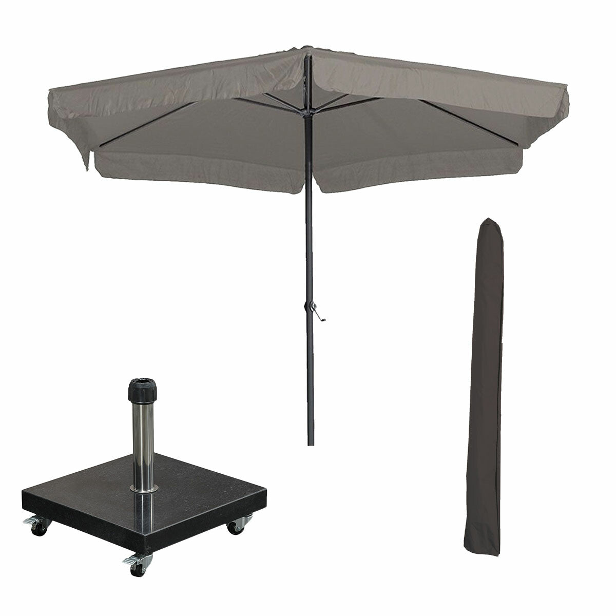Garden Impressions Delta parasol Ø300cm taupe Eureka voet en hoes