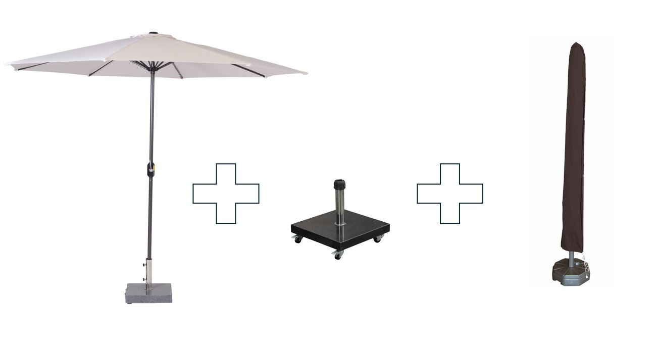 Zweefparasol Lotus - met voet en hoes - 300 cm - Ecru doek