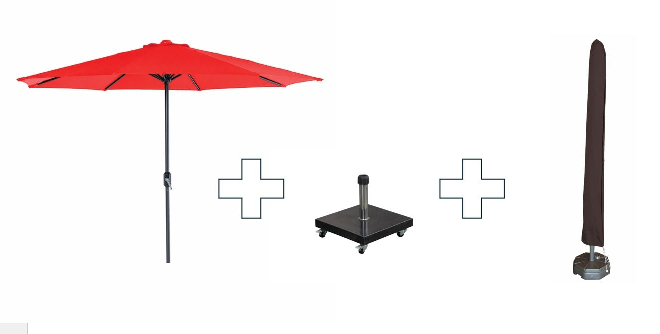 Zweefparasol Lotus - met voet en hoes - 300 cm - Rood doek