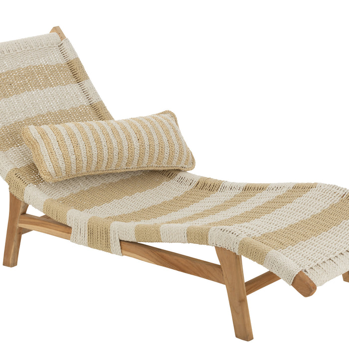 J-Line ligzetel + kussen Strepen Geweven - teak - wit|naturel