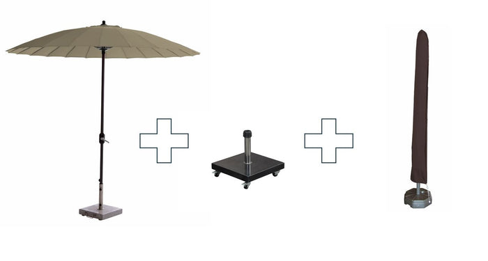 Set ronde Manilla parasol - met voet en hoes - 250 cm - Taupe