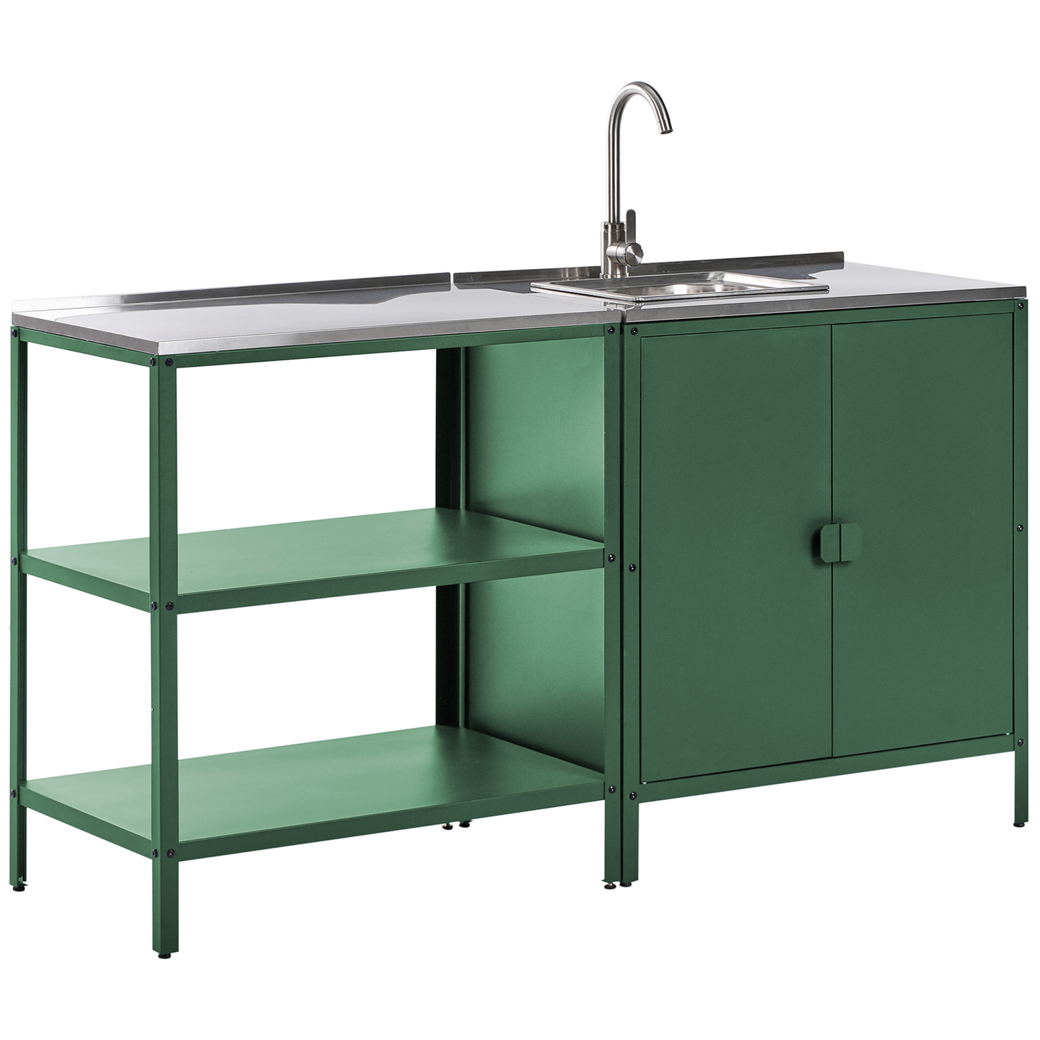 Beliani-VILAMA-Tuin kookeiland met keukenkast 2-delig-Groen-RVS