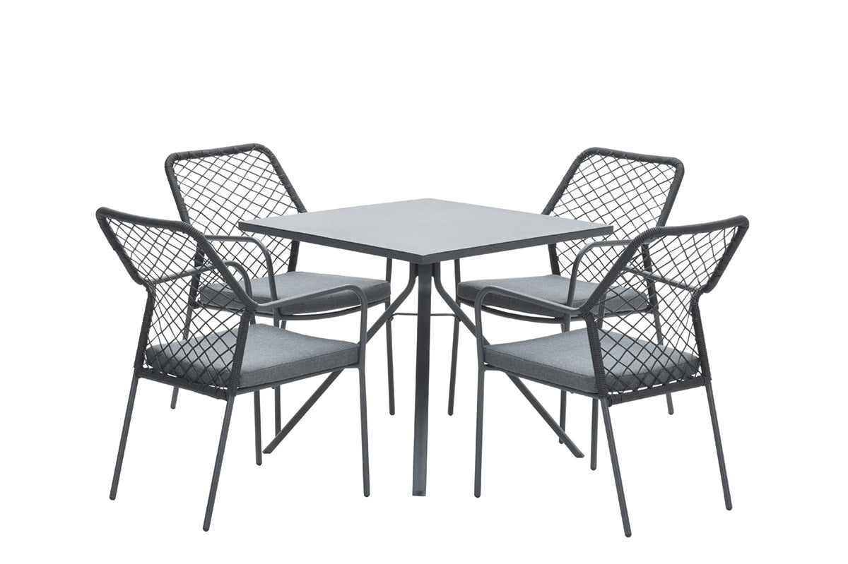 4-persoons tuinset - 4 Dido stoelen zwart - Rimini tafel