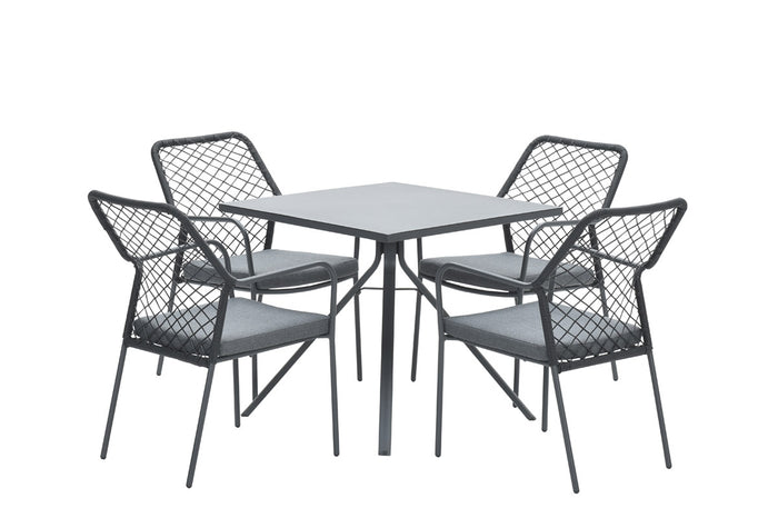 4-persoons tuinset - 4 Dido stoelen zwart - Rimini tafel
