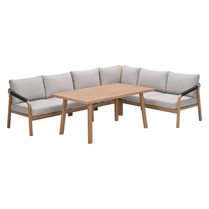 Monti lounge-diningset - 5-dlg. - light teaklook - zwart - gobi sand