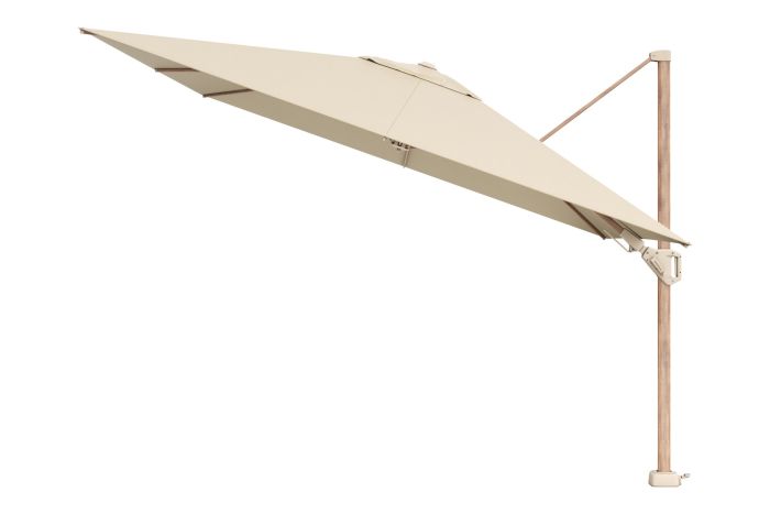 Platinum Challenger zweefparasol Premium T2 champagne teak met vulbare parasolvoet en hoes