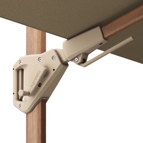 Platinum Challenger zweefparasol Premium T2 champagne teak met vulbare parasolvoet en hoes