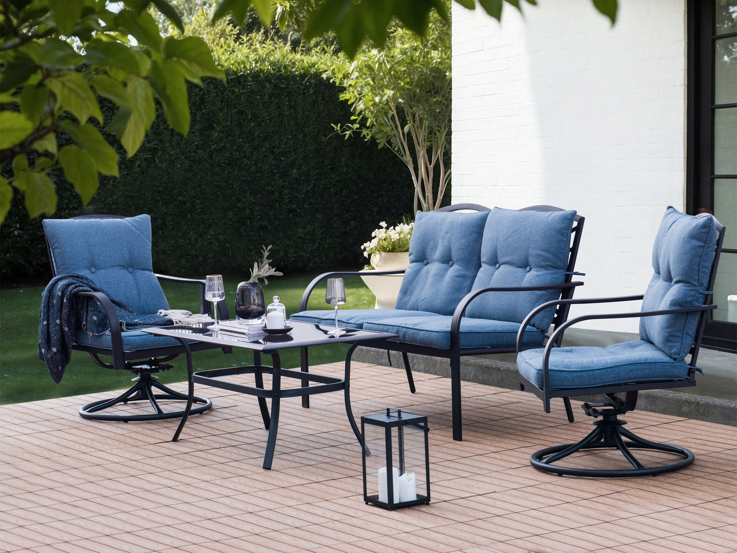 Beliani - MESTRINO - Loungeset 4-zits - Blauw - Staal