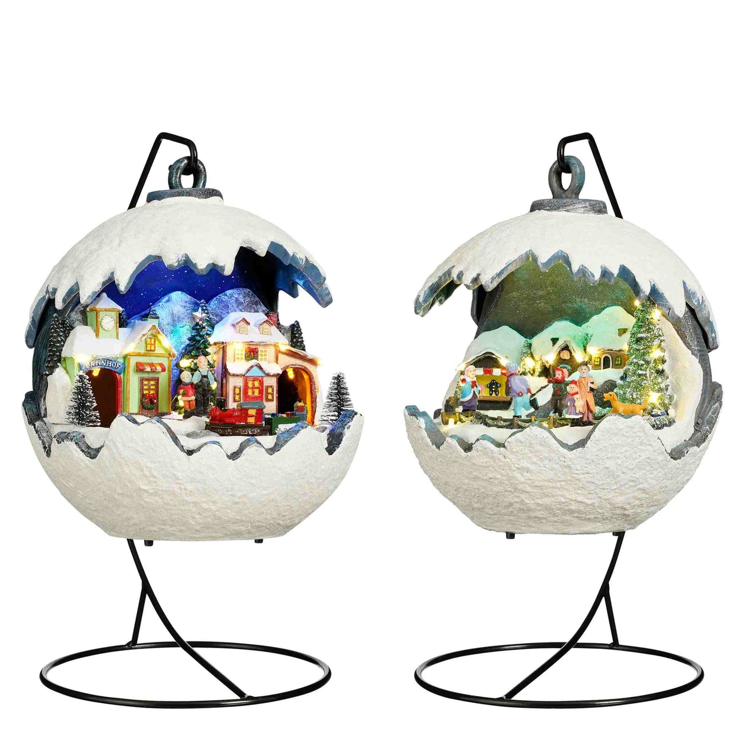 Luville Kerstdorp Bal opknoping - 20x20x23.5 cm - Polyresin - Wit - Set van 2