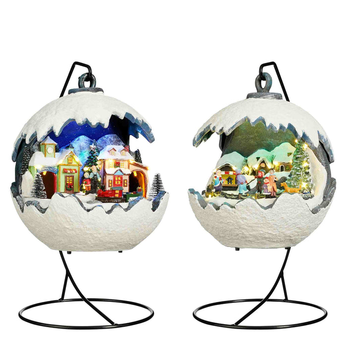 Luville Kerstdorp Bal opknoping - 20x20x23.5 cm - Polyresin - Wit - Set van 2