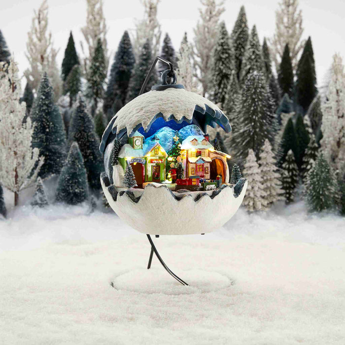 Luville Kerstdorp Bal opknoping - 20x20x23.5 cm - Polyresin - Wit - Set van 2