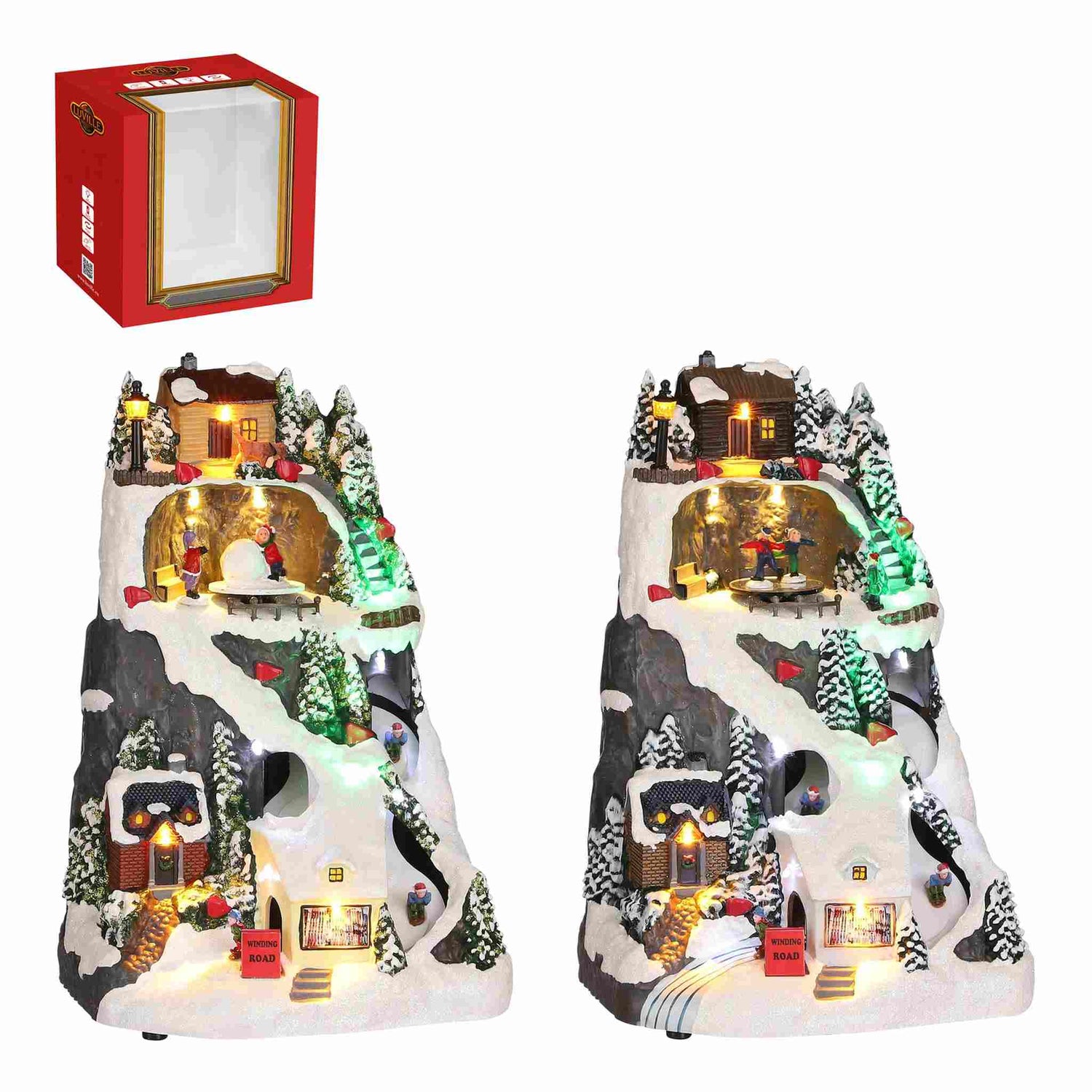 Luville Kerstdorp Ski decor - 20x18x30 cm - polystyrene - Multi - Set van 2