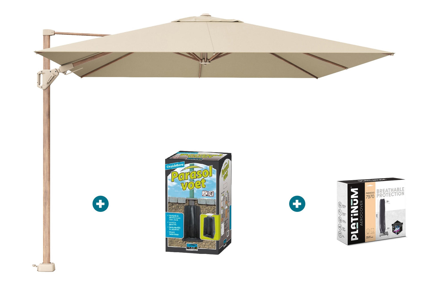 Platinum Challenger Premium T2 3x3 m Champagne Teak - met ingraafvoet en hoes