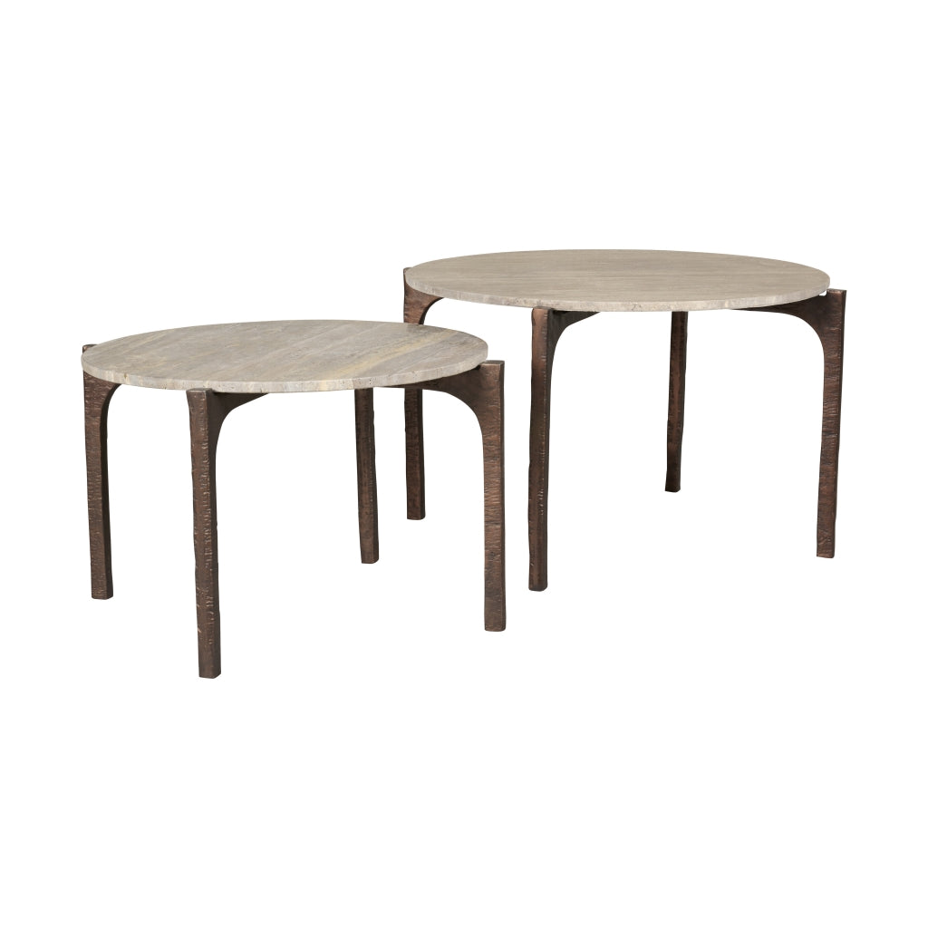 Salontafel (set Van 2) Mora - Beige|Bruin - Marmer|steen