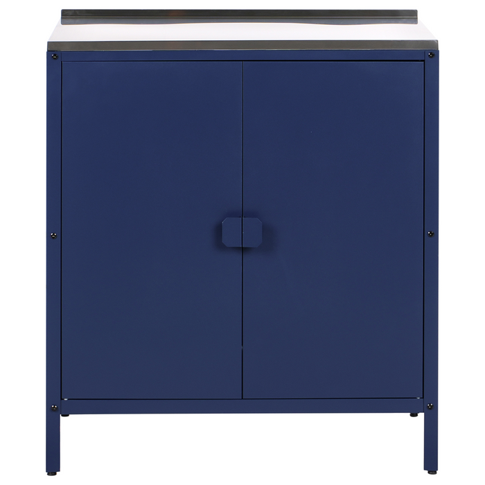 Beliani-VILAMA-Tuinkookeiland met kast en spoelbak 3-delig-Blauw-RVS