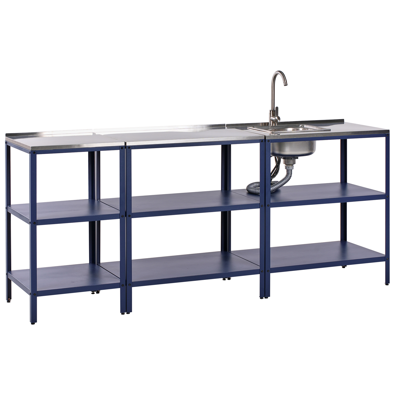 Beliani - VILAMA - Tuin keukenset 3-delig met spoelbak - Blauw - RVS