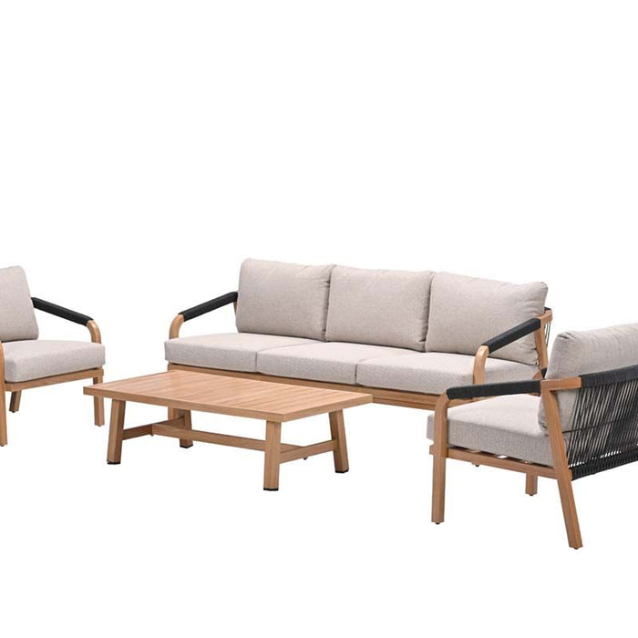 Monti loungeset - 4-dlg - light teaklook - rope lava zwart - gobi sand