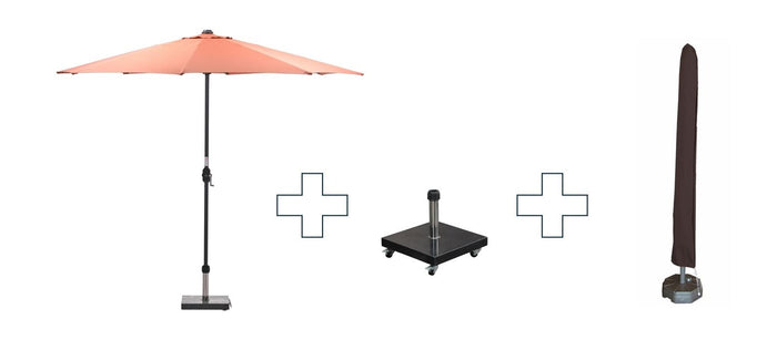 Zweefparasol Lotus - met voet en hoes - 300 cm - Koperkleurig doek