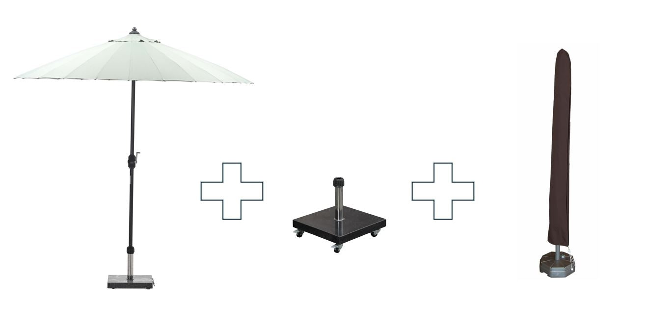 Set ronde Manilla parasol - met voet en hoes - 250 cm - Olijfgroen