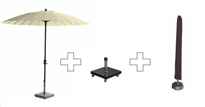 Set ronde Manilla parasol - met voet en hoes - 250 cm - Ecru