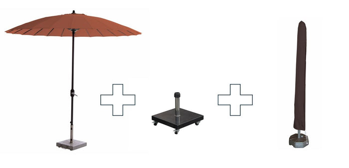 Set ronde Manilla parasol - met voet en hoes - 250 cm - Koperkleurig