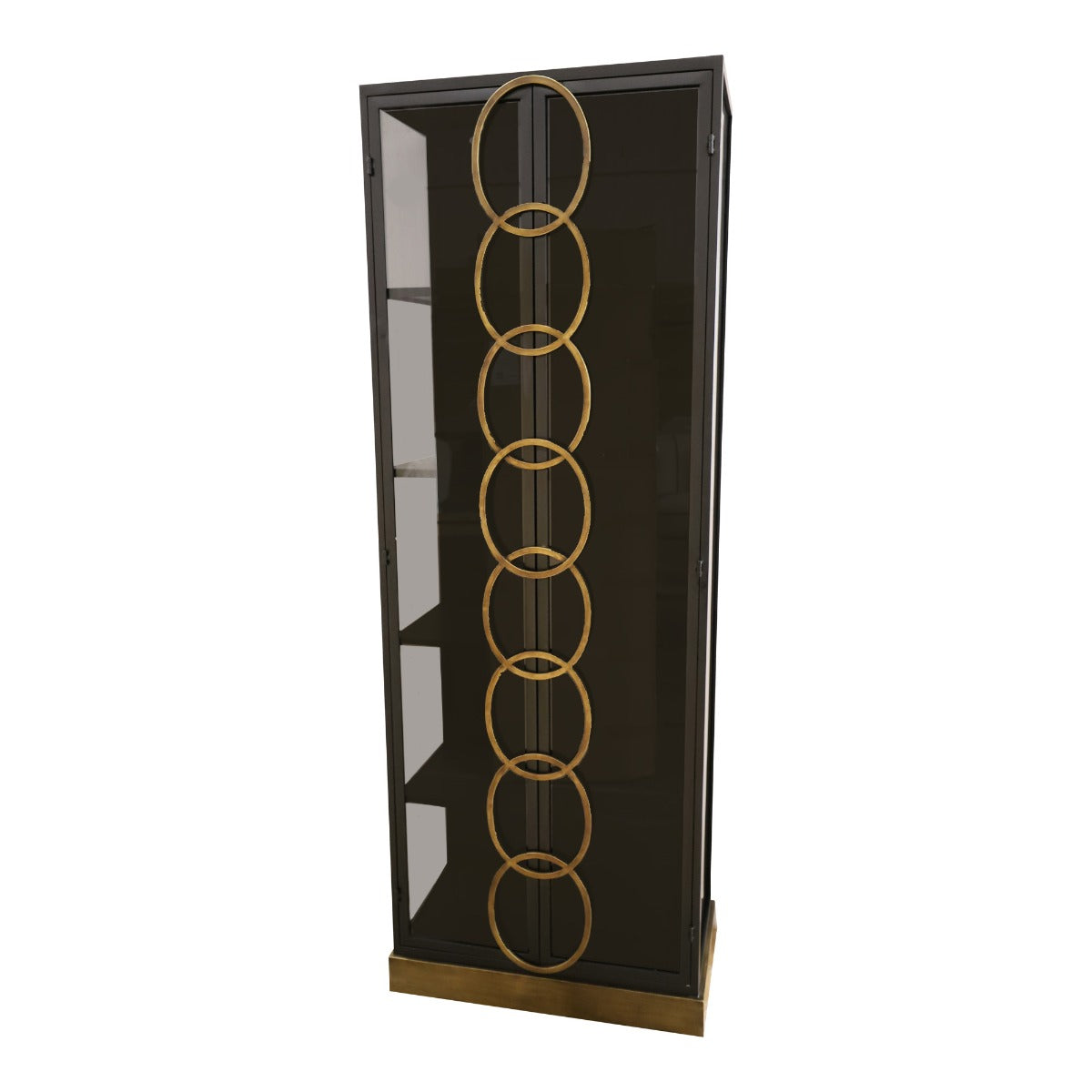 PTMD Riho Black Metal Cabinet High Smoky Glass Doors