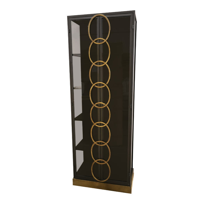 PTMD Riho Black Metal Cabinet High Smoky Glass Doors