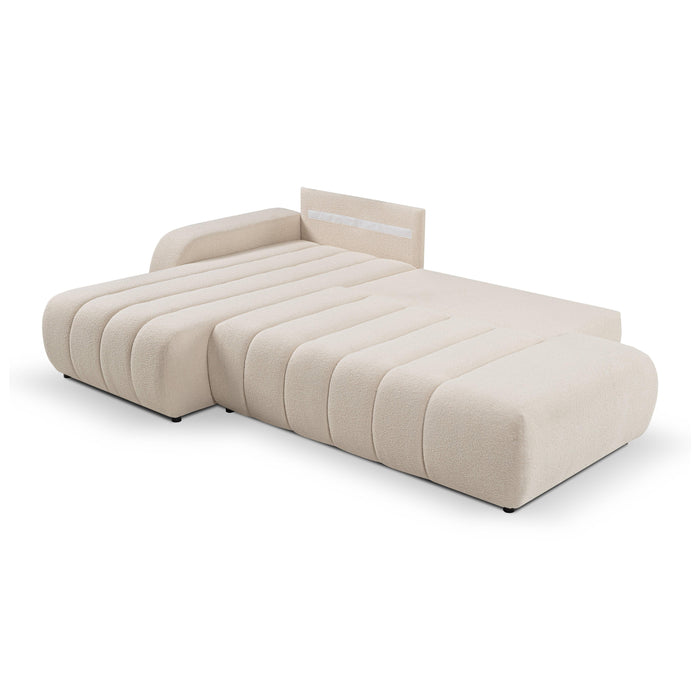 by fonQ Bree Hoekbank Links met Slaapfunctie - Bouclé - Crème