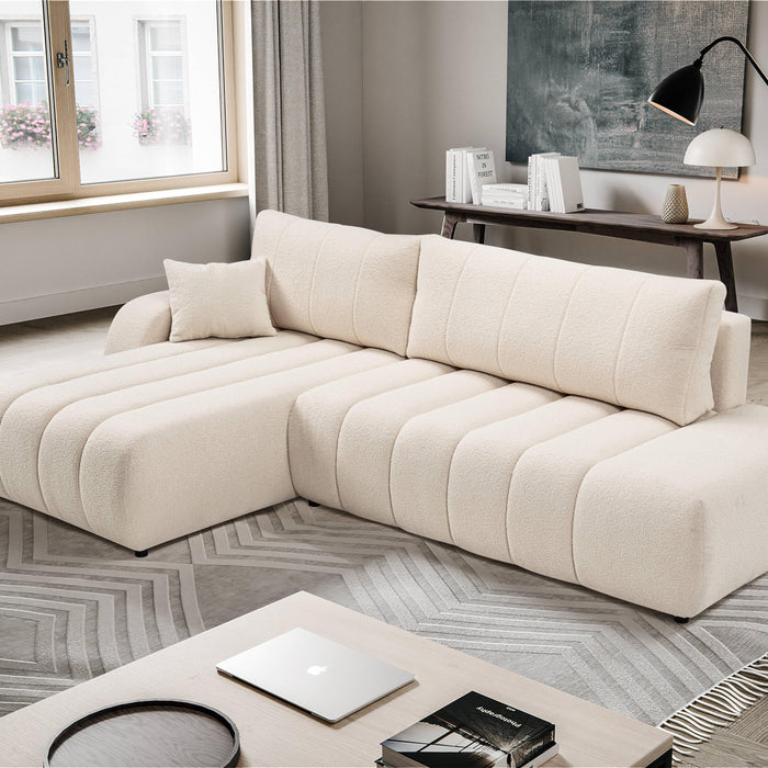 by fonQ Bree Hoekbank Links met Slaapfunctie - Bouclé - Crème