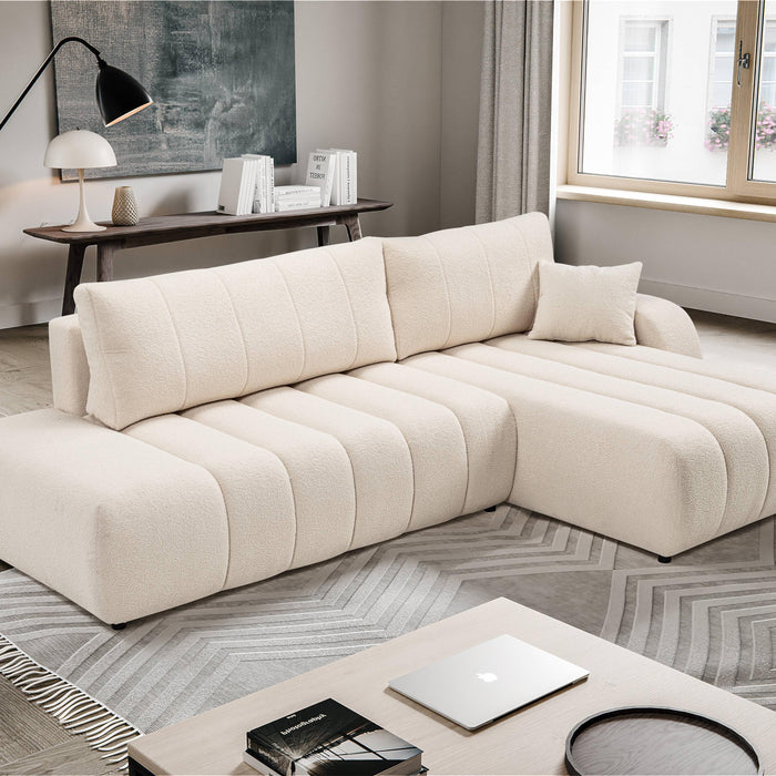 by fonQ Bree Hoekbank Rechts met Slaapfunctie - Bouclé - Crème