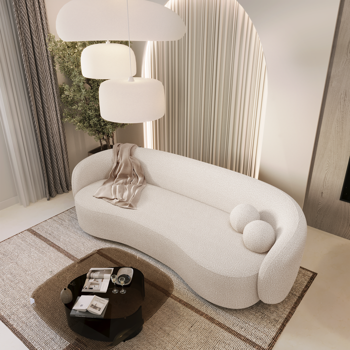 3-zitsbank in gebroken witte bouclette stof 210cm