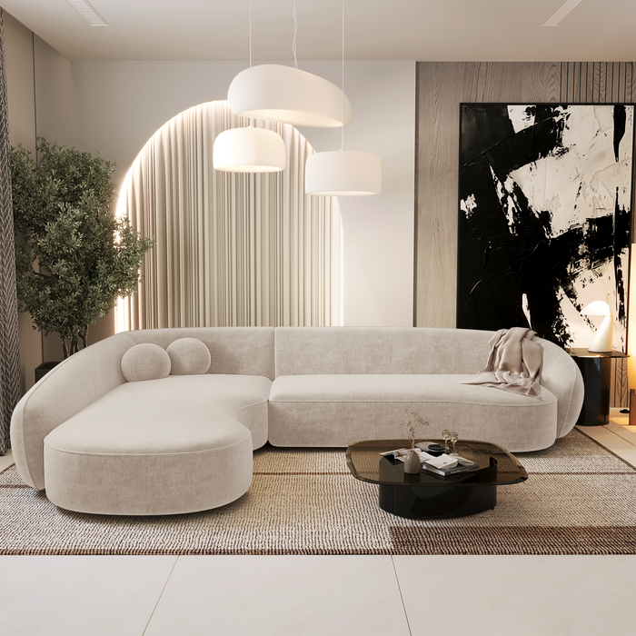 4-zits linkerhoekbank in zacht aanvoelende crèmekleurige inslagstof