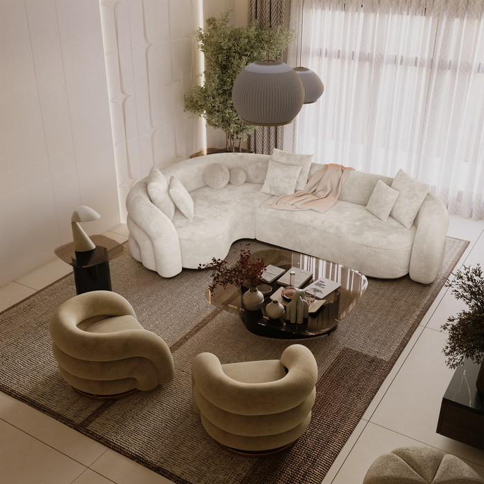 6-zits linker hoekbank beige structuurfluweel