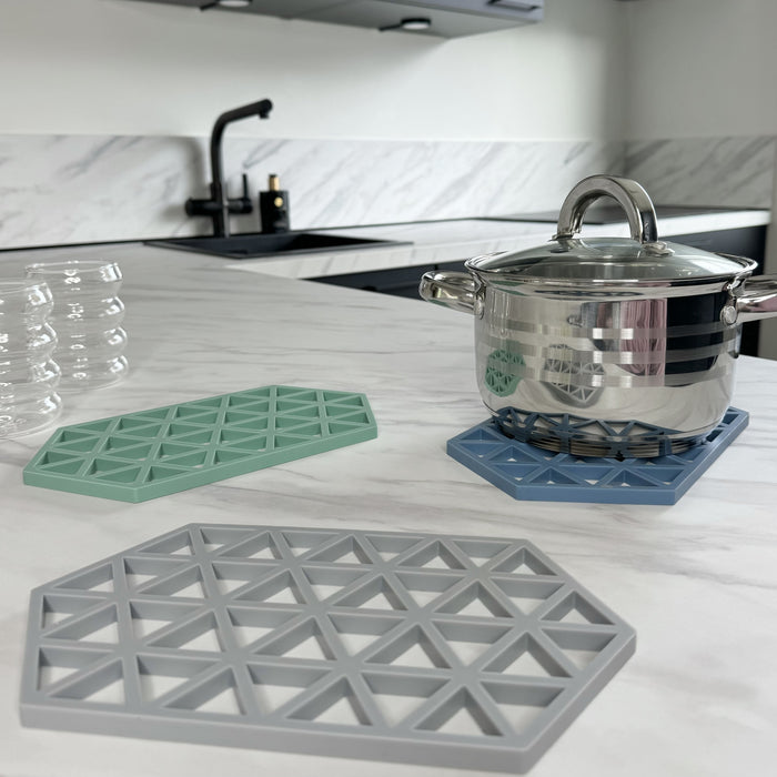 Krumble Siliconen pannenonderzetter Hexagon lang - Blauw - Set van 4