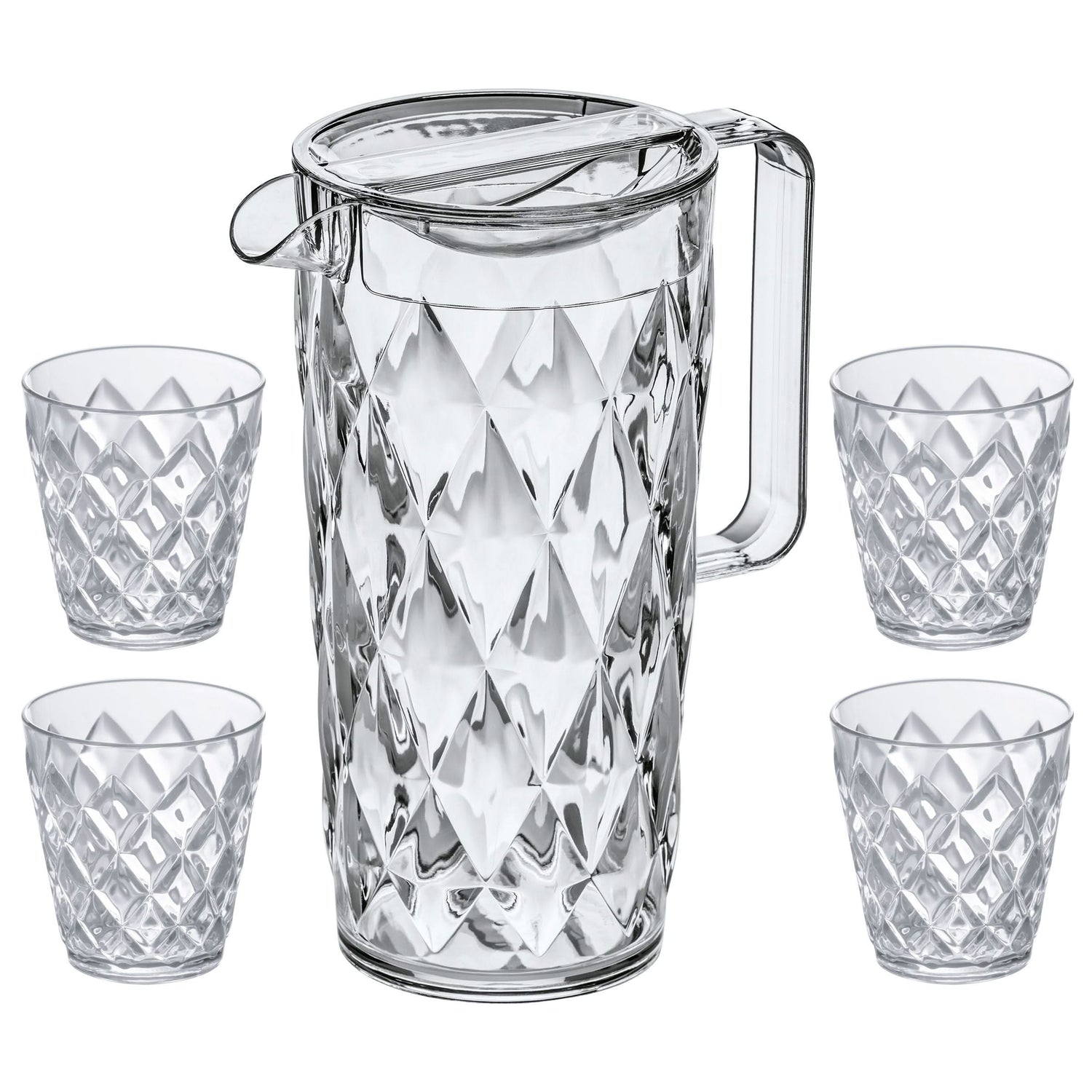 Koziol Schenkkan | Karaf - Onbreekbaar Superglas - Crystal 1.6 liter met 4 Waterglazen - 250 ml