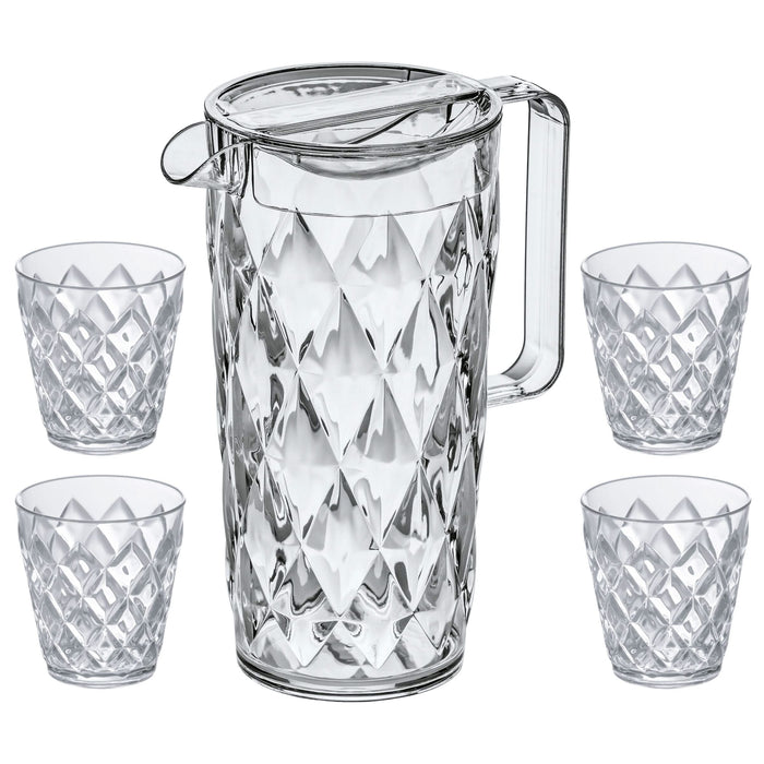 Koziol Schenkkan | Karaf - Onbreekbaar Superglas - Crystal 1.6 liter met 4 Waterglazen - 250 ml