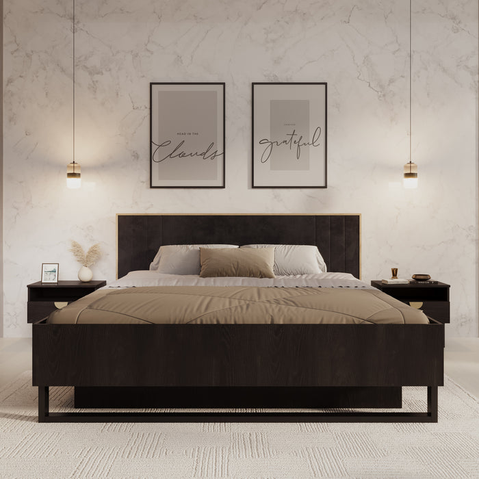 Meubella Tweepersoonsbed Monor - Zwart eiken - 180x200 cm - Met gaslift